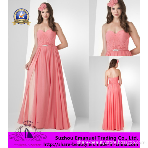 2014 Romantic Pink Chiffon Sweetheart Floor Length Bridesmaid Dresses Sash Pleats Elegant